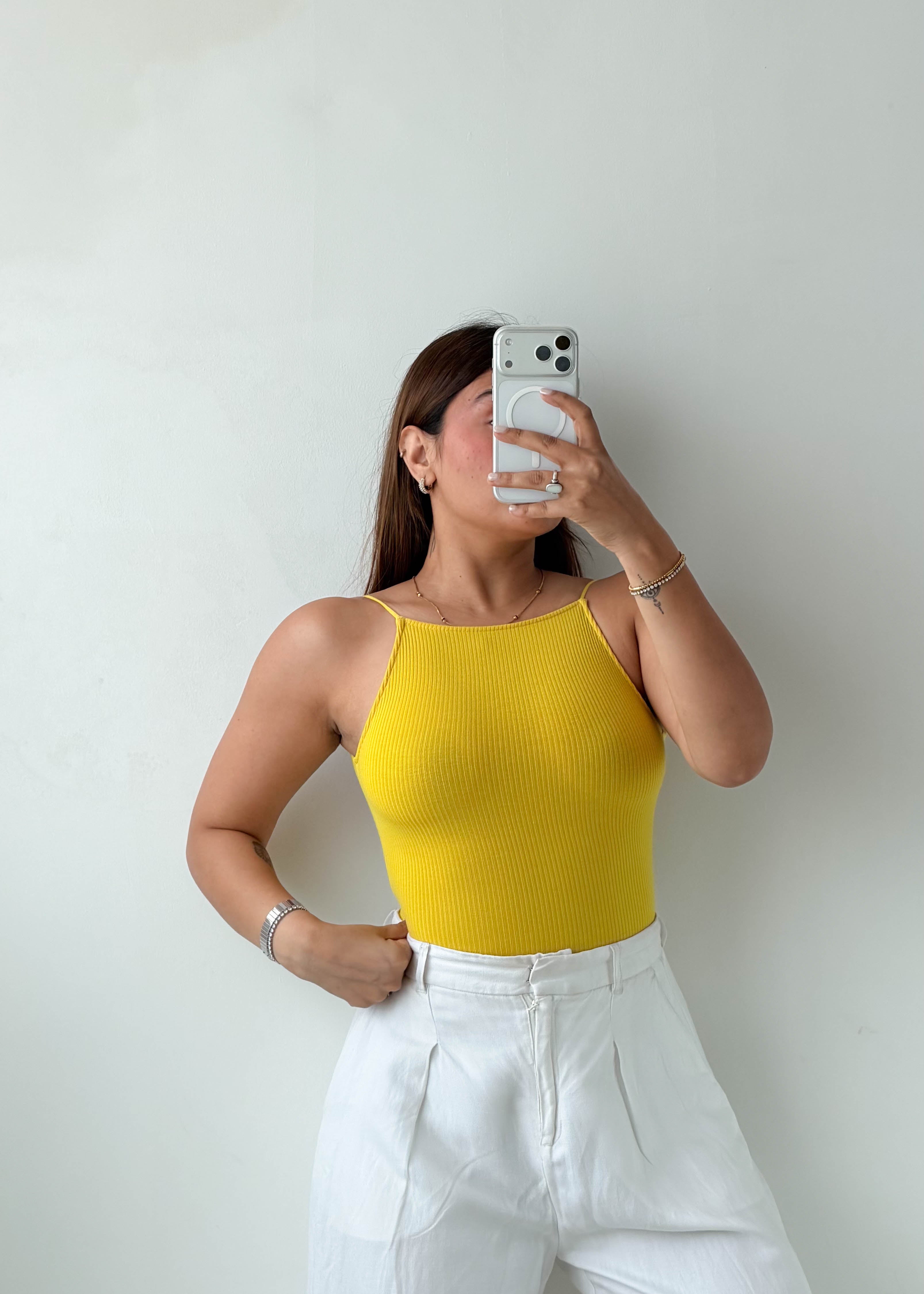 Size XS Yellow Ribbed Tank Bodysuit
