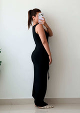 Size S-M Black Ribbed Slit Midi Dress