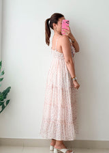 Size M-L Blush Pink Floral Tiered Maxi Dress