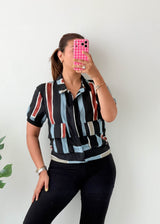 Size XS-S Multicolor Striped Crop Shirt