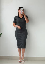 Size XS-S Black Striped Bodycon Midi Dress