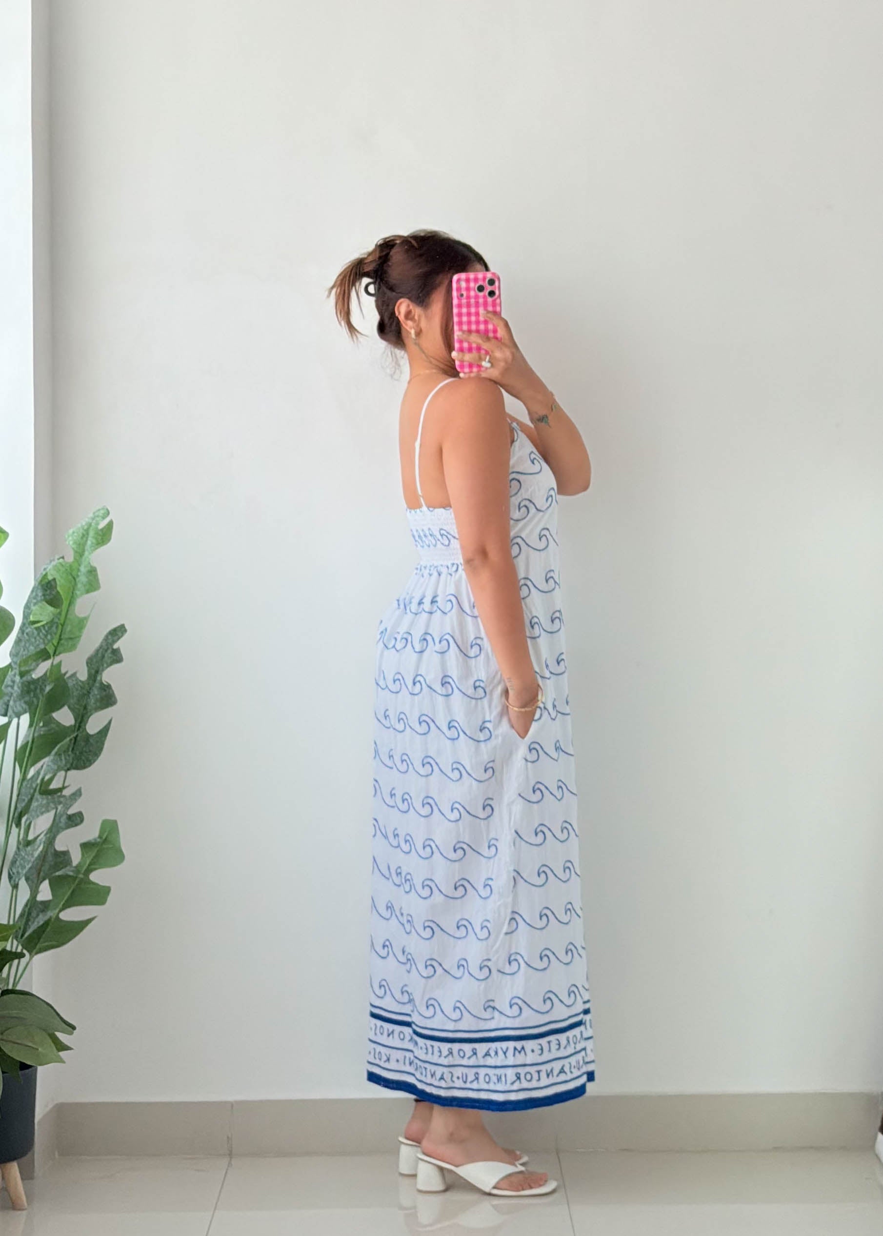 Size S-M White Wave Print Maxi Dress