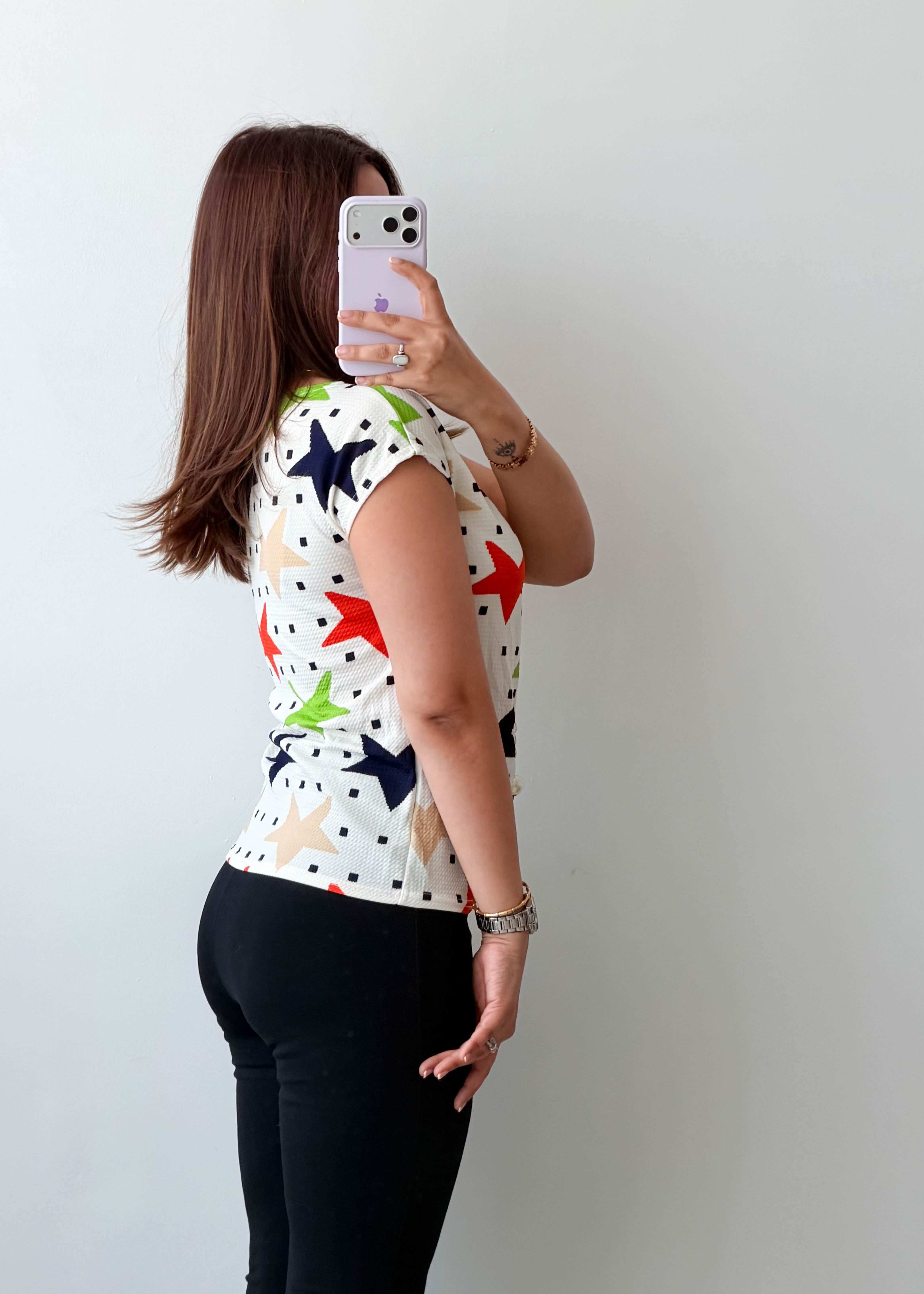 Size XS-S White Multicolor Star Print Top
