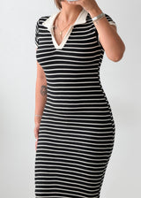 Size XS-S Black & White Striped Ribbed Midi Dress