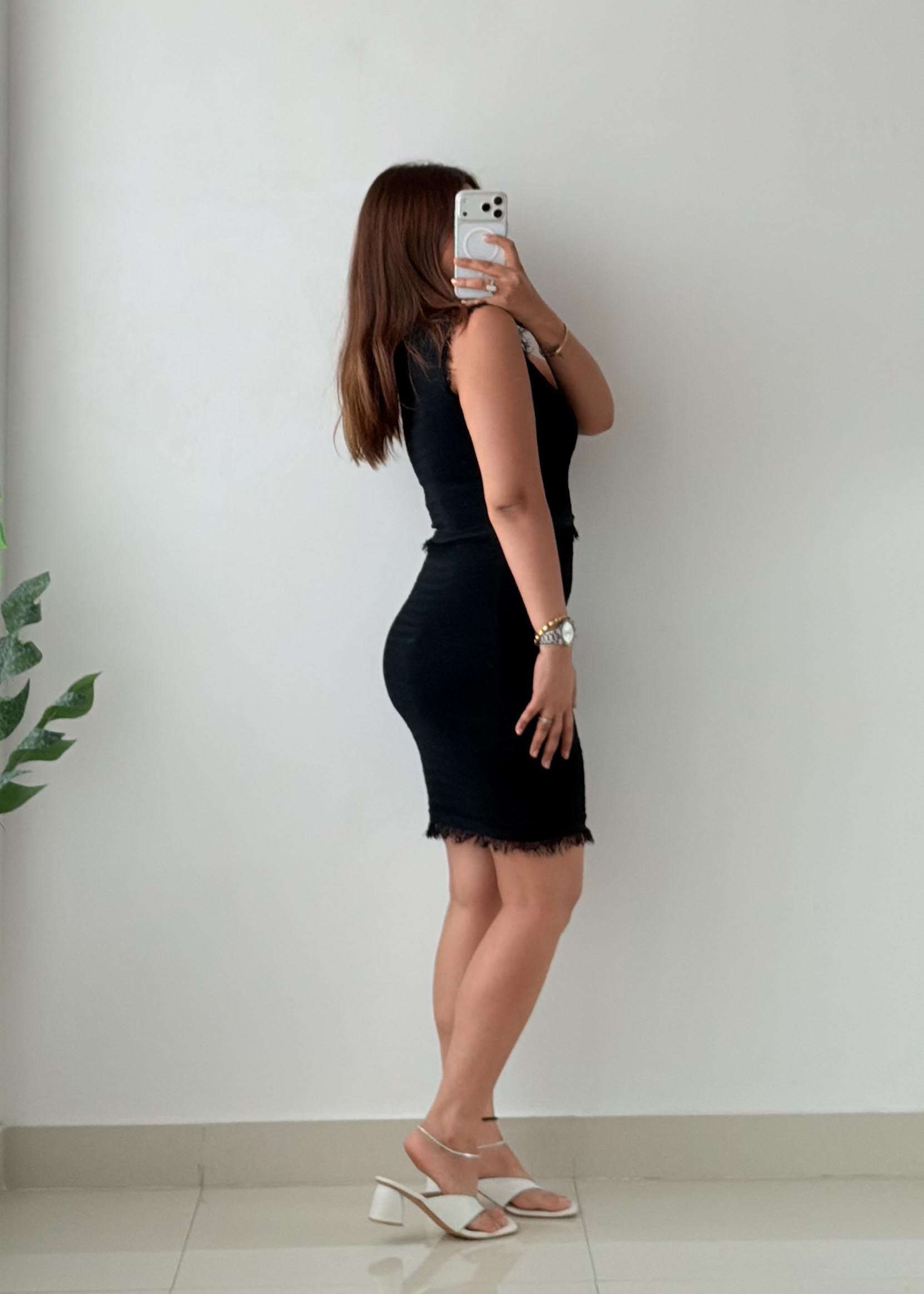 Size XS-S Black Textured Sleeveless Mini Dress
