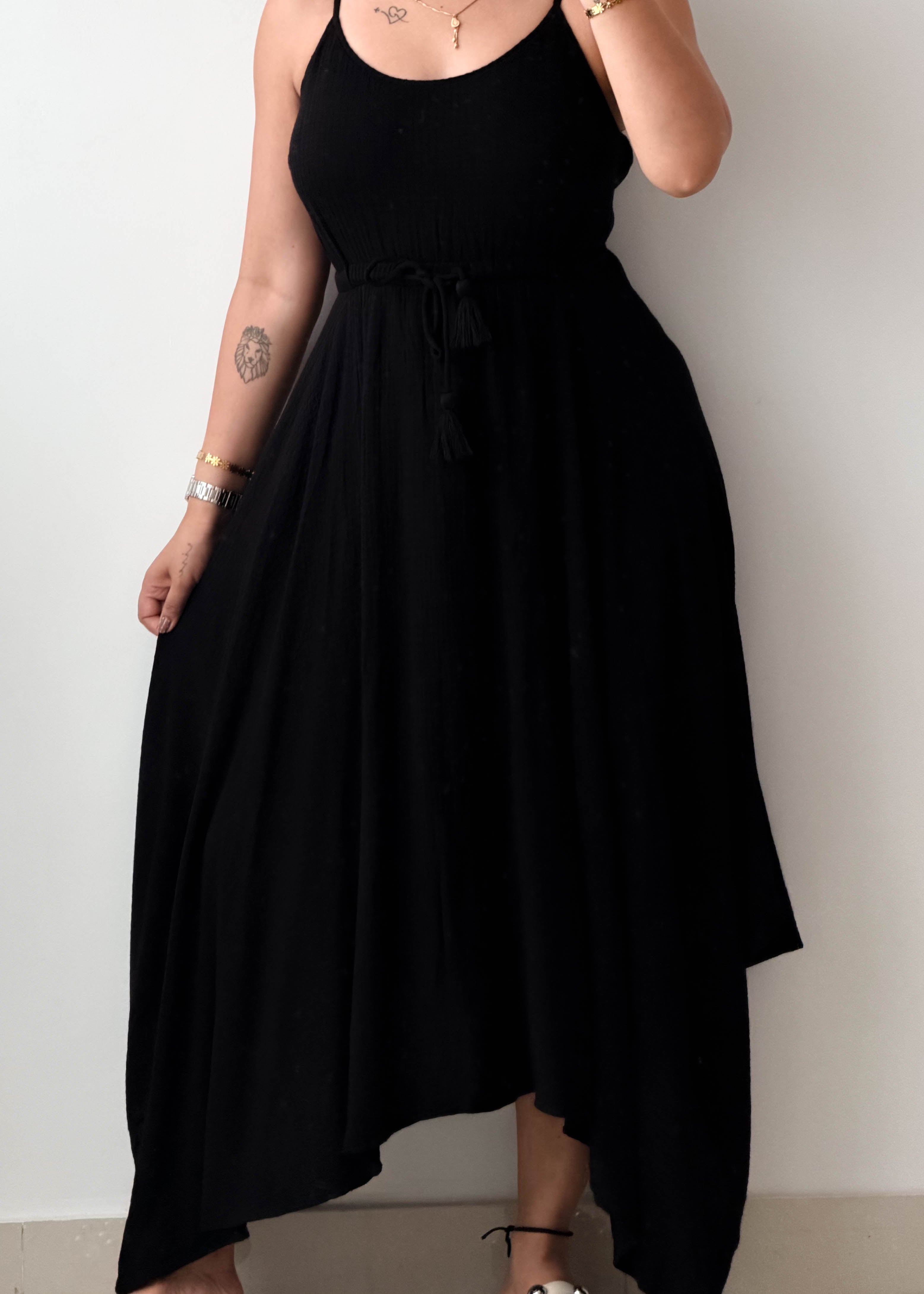 Size S-M Black Asymmetrical Midi Dress