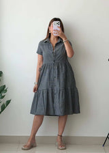 Size XS-S, Black & White Check Tiered Dress