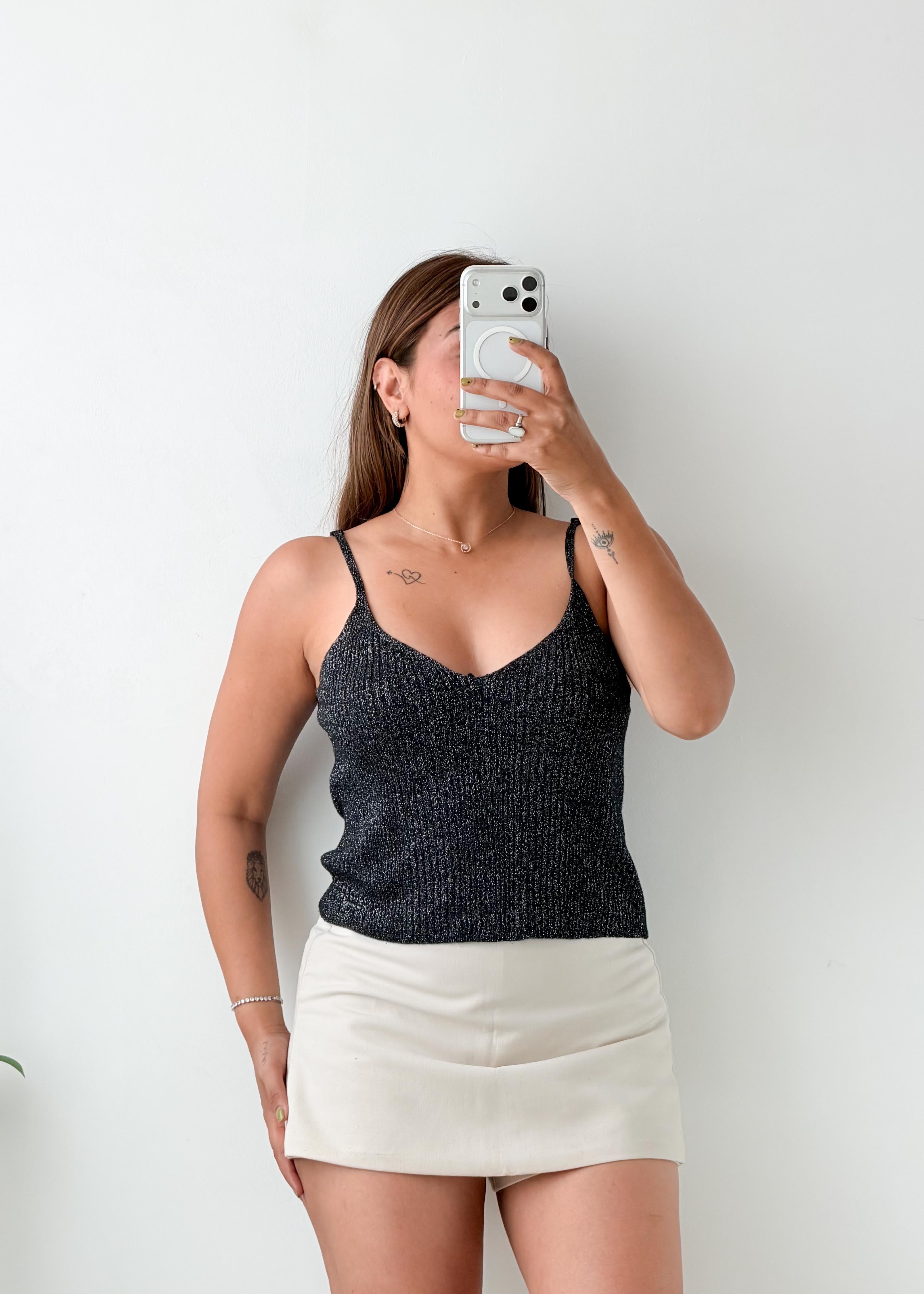 Size M-L Black Textured Cami Top