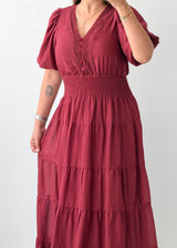 Size S-M Burgundy Tiered Maxi Dress