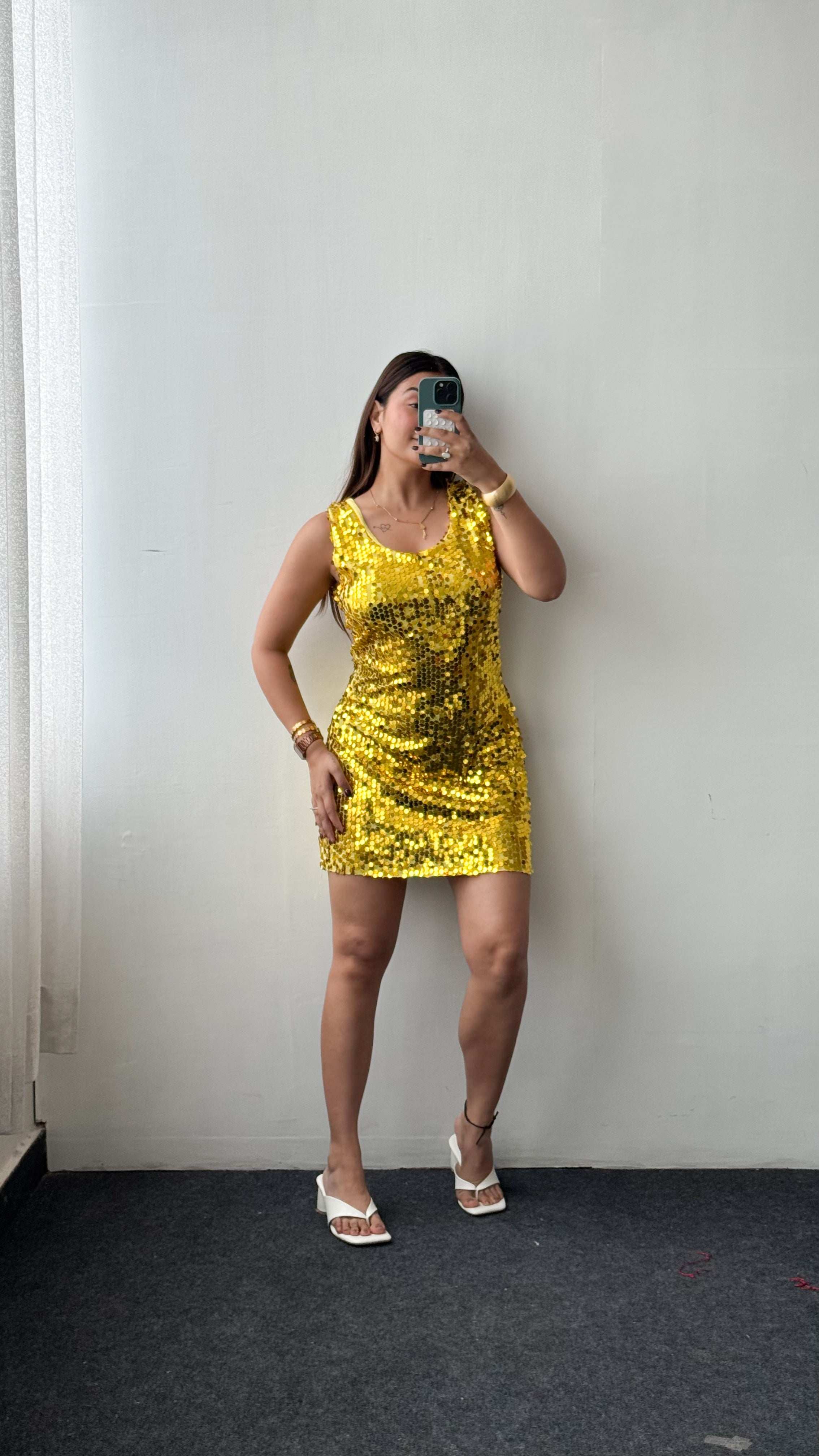 Size M-L Gold Sequin Party Mini Dress
