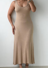 Size XS-S Beige Ribbed Knit Maxi Dress