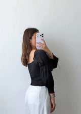 Size S Black Square Neck Puff Sleeve Top