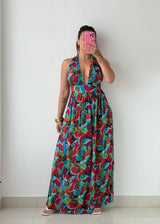 Size XS-M Multicolor Tropical Halter Maxi Dress