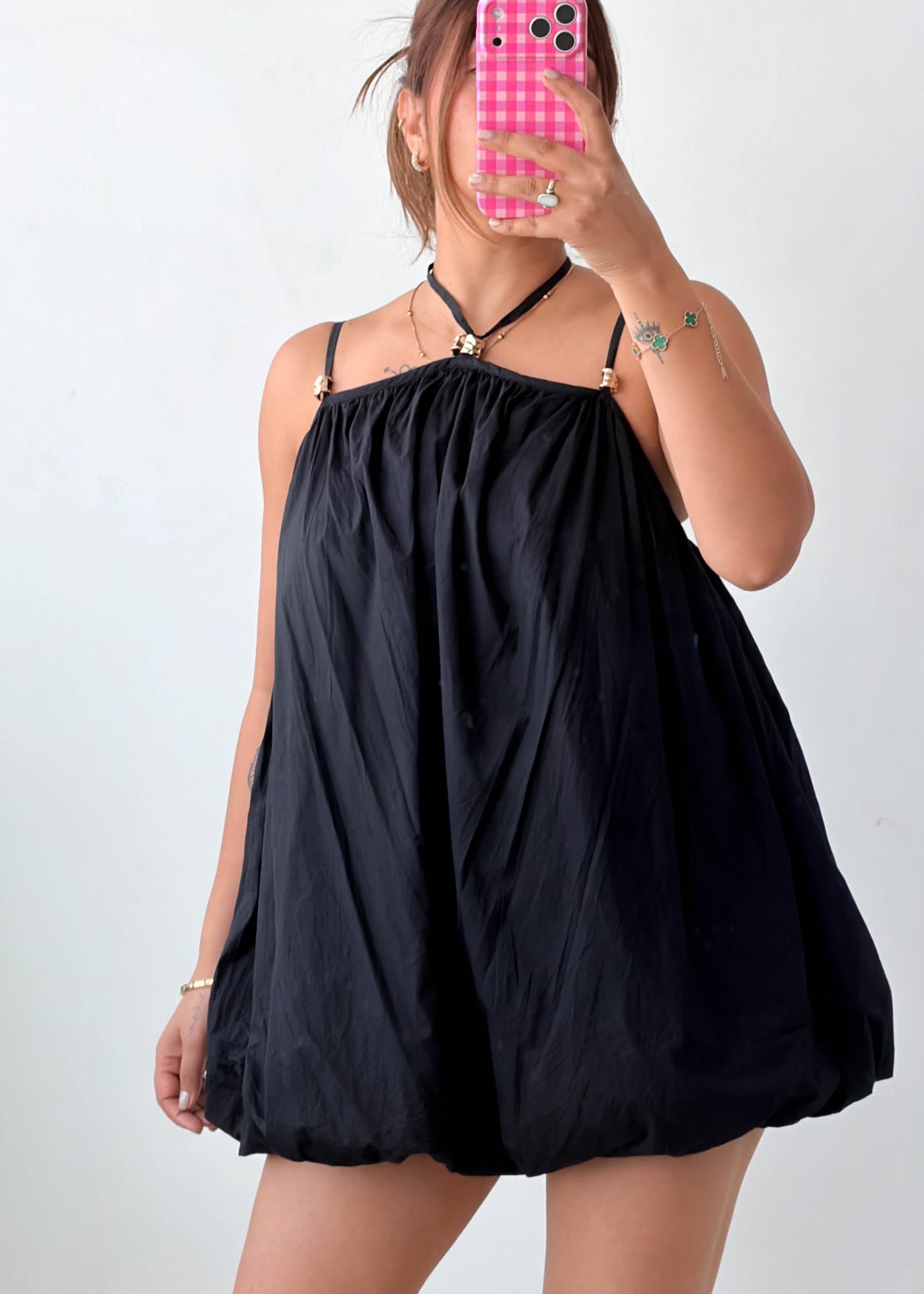 Size XS-S Black Bubble Hem Mini Dress