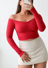 Size XS-S Red Off-Shoulder Ruched Top