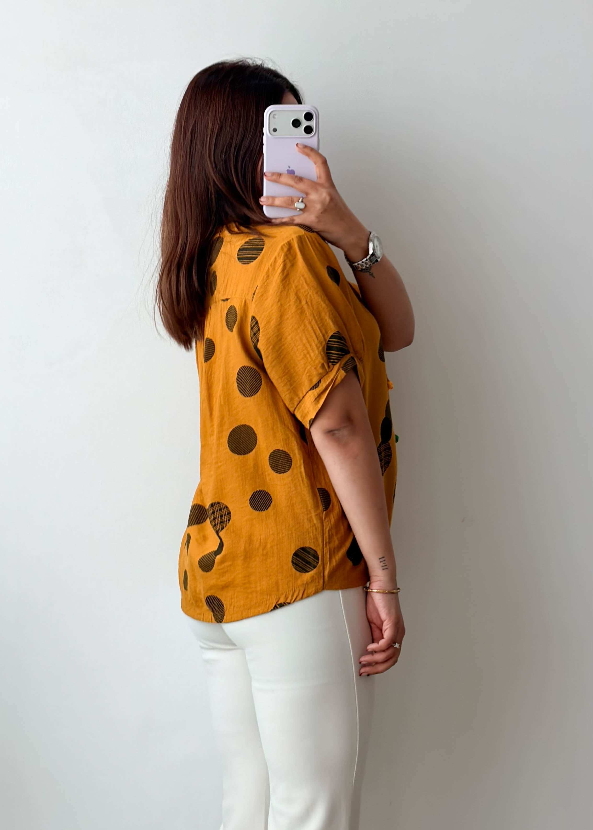 Size S-M Mustard Polka Dot Top