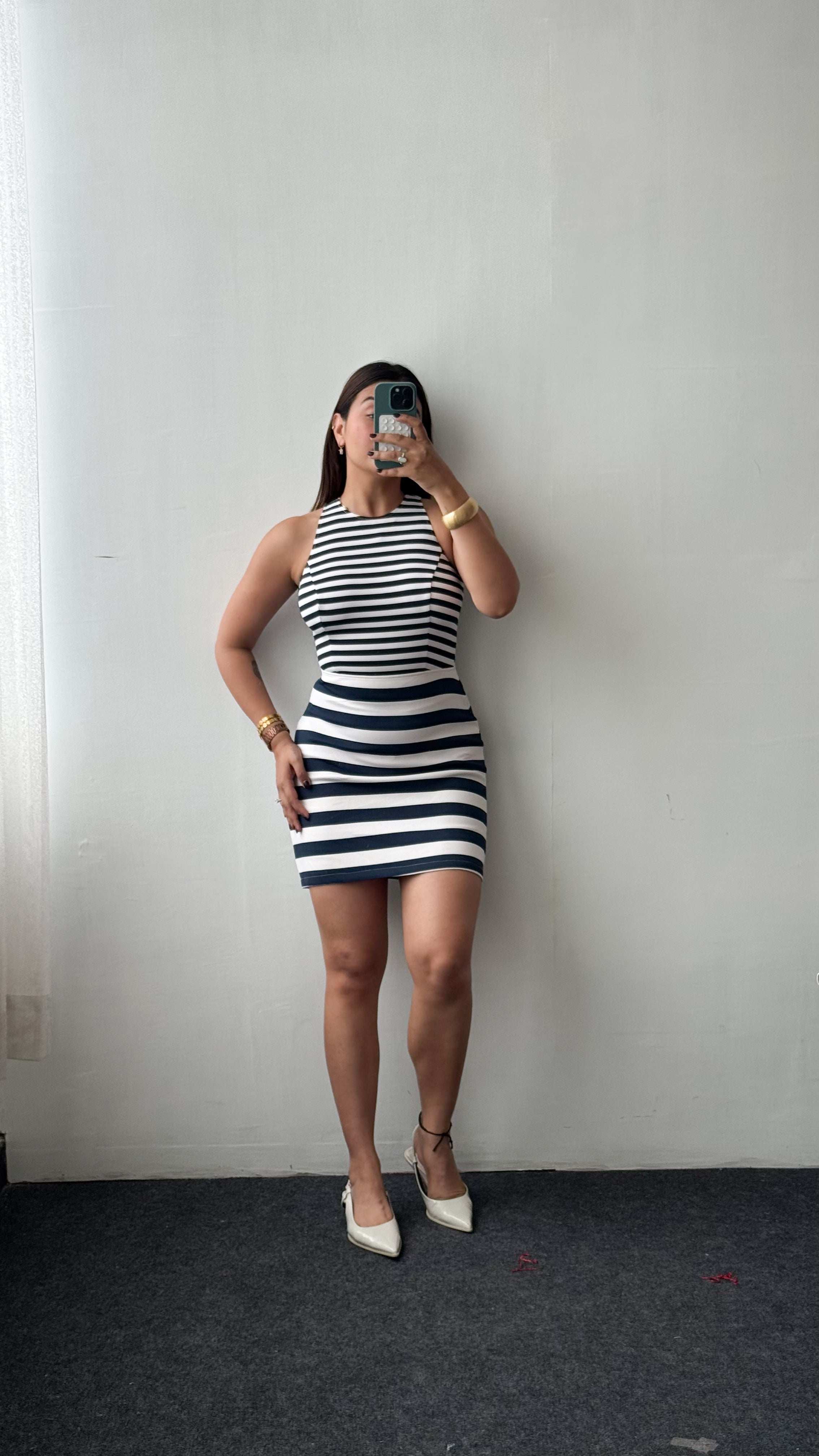Size XS-S Black & White Striped Bodycon Mini Dress