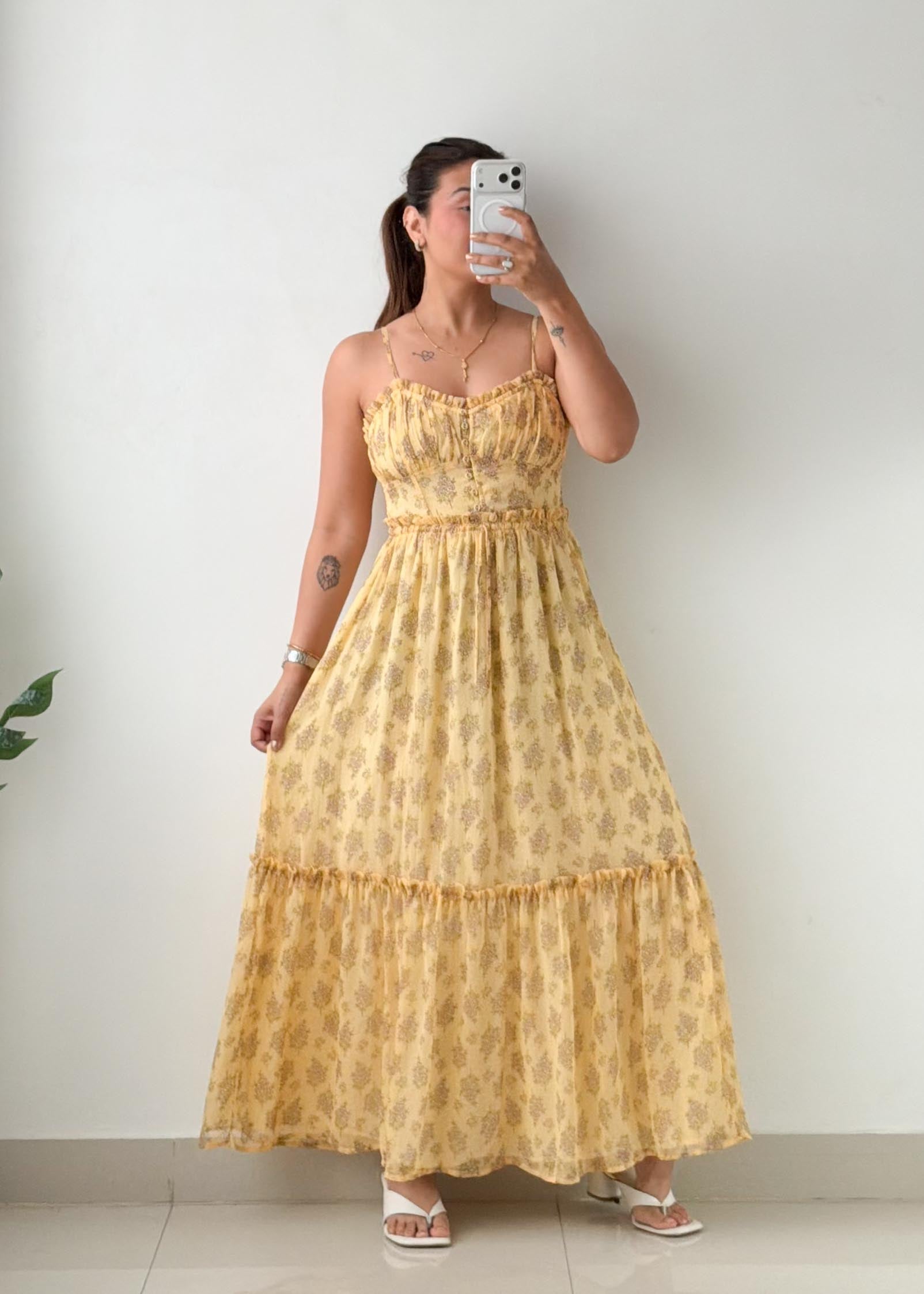 Size XS-M Mustard Floral Tiered Maxi Dress