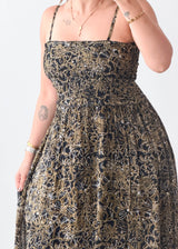 Size XS-S Black & Gold Printed Smocked Maxi Dress