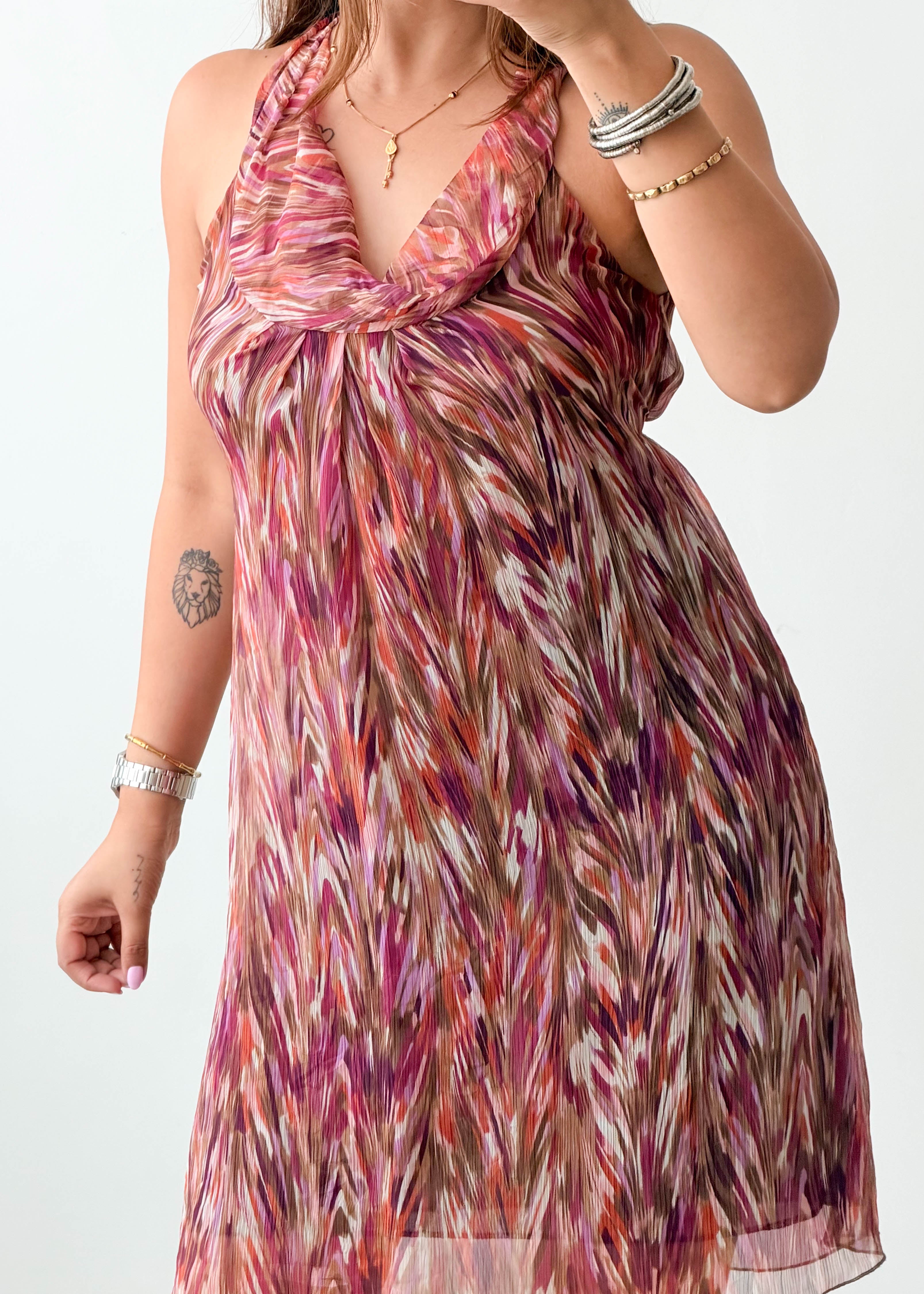 Size S-M Multicolor Printed Halter Mini Dress