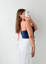 Size S-M Navy Blue Halter Crop Top