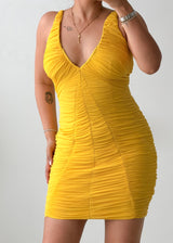 Size XS-S Yellow Ruched Mini Dress