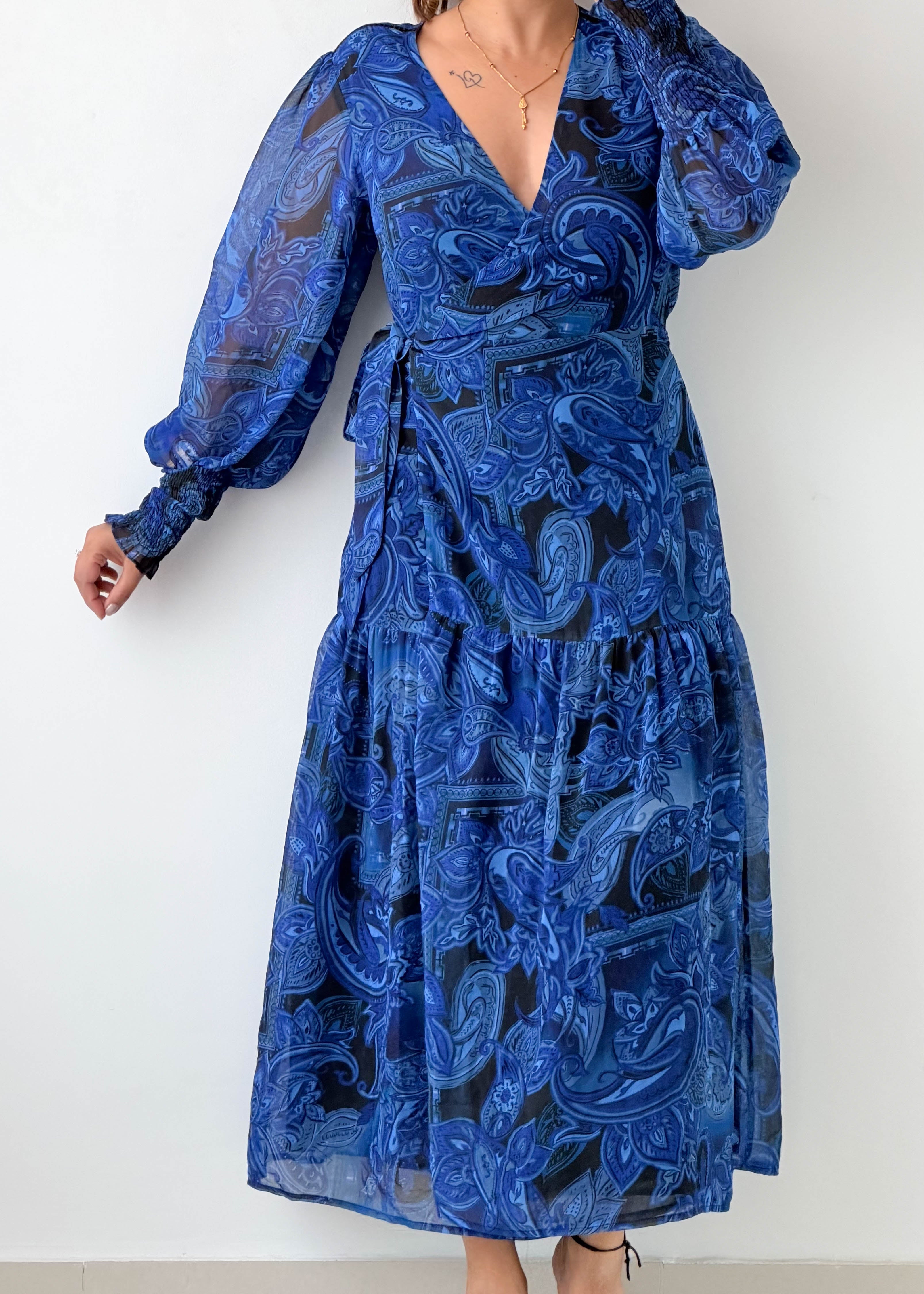 Size S-M Blue Paisley Wrap Maxi Dress