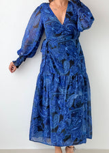 Size S-M Blue Paisley Wrap Maxi Dress