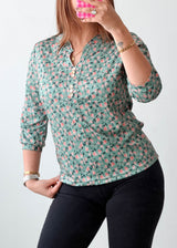 Size XS-S Mint Floral Print Shirt Top