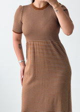 Size XS-S Brown Striped Bodycon Midi Dress