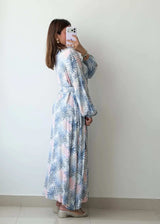 Size L-XL, Blue Tropical Shirt Maxi Dress