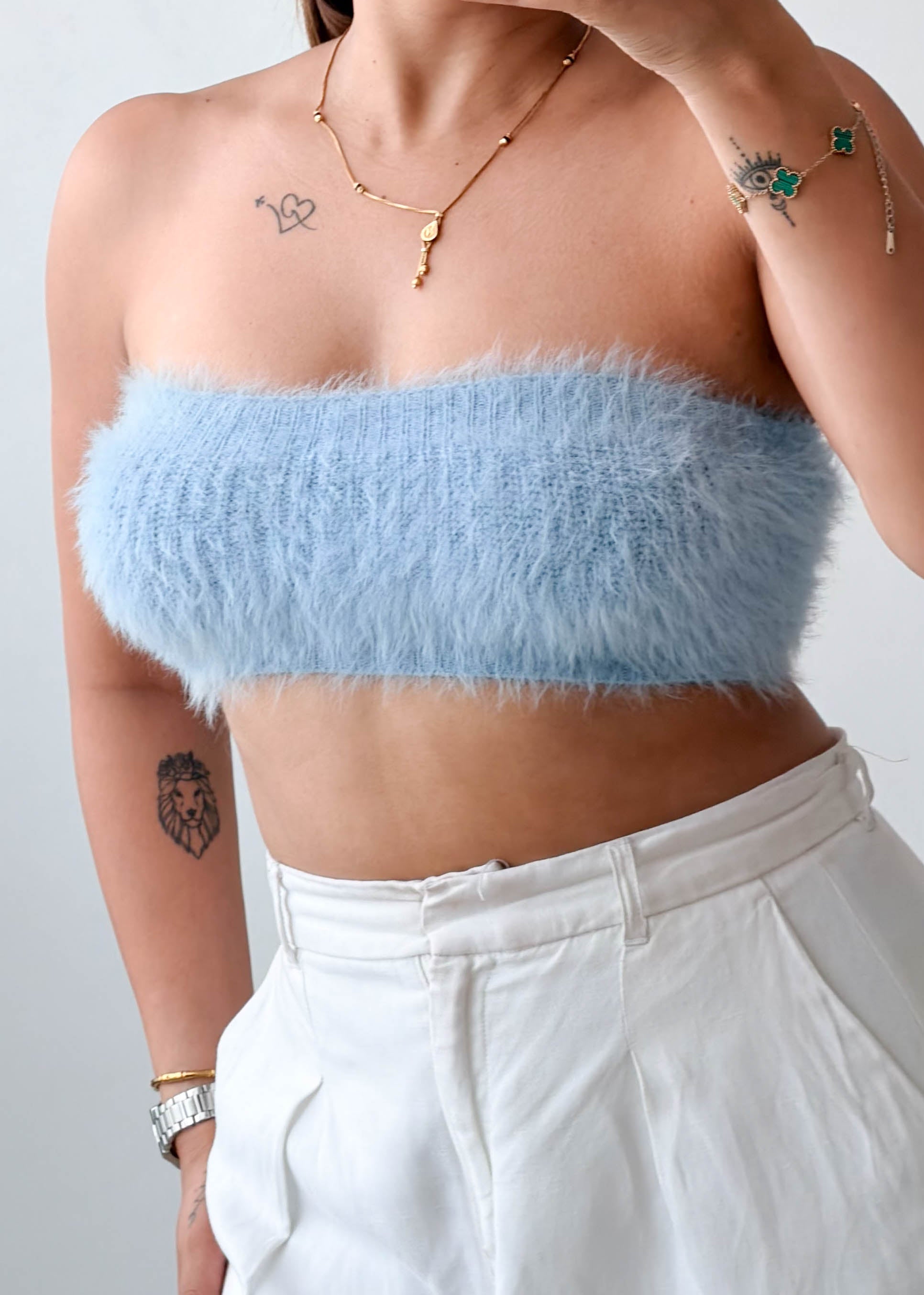 Size XS-S Powder Blue Fuzzy Tube Top