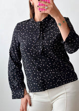 Size XS-S Black Polka Dot Tie-Neck Shirt Top