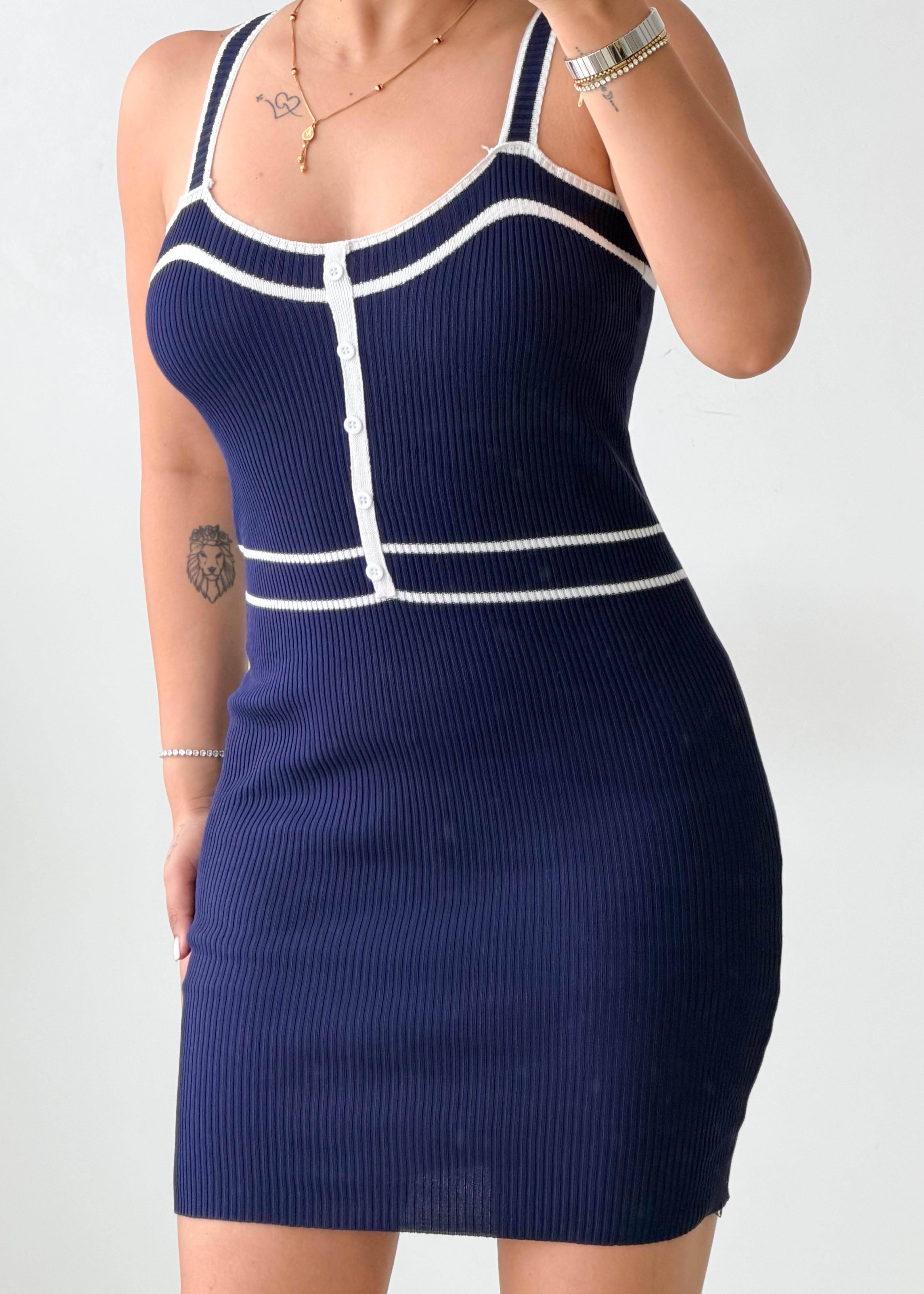 Size S-M Navy Contrast Trim Mini Dress