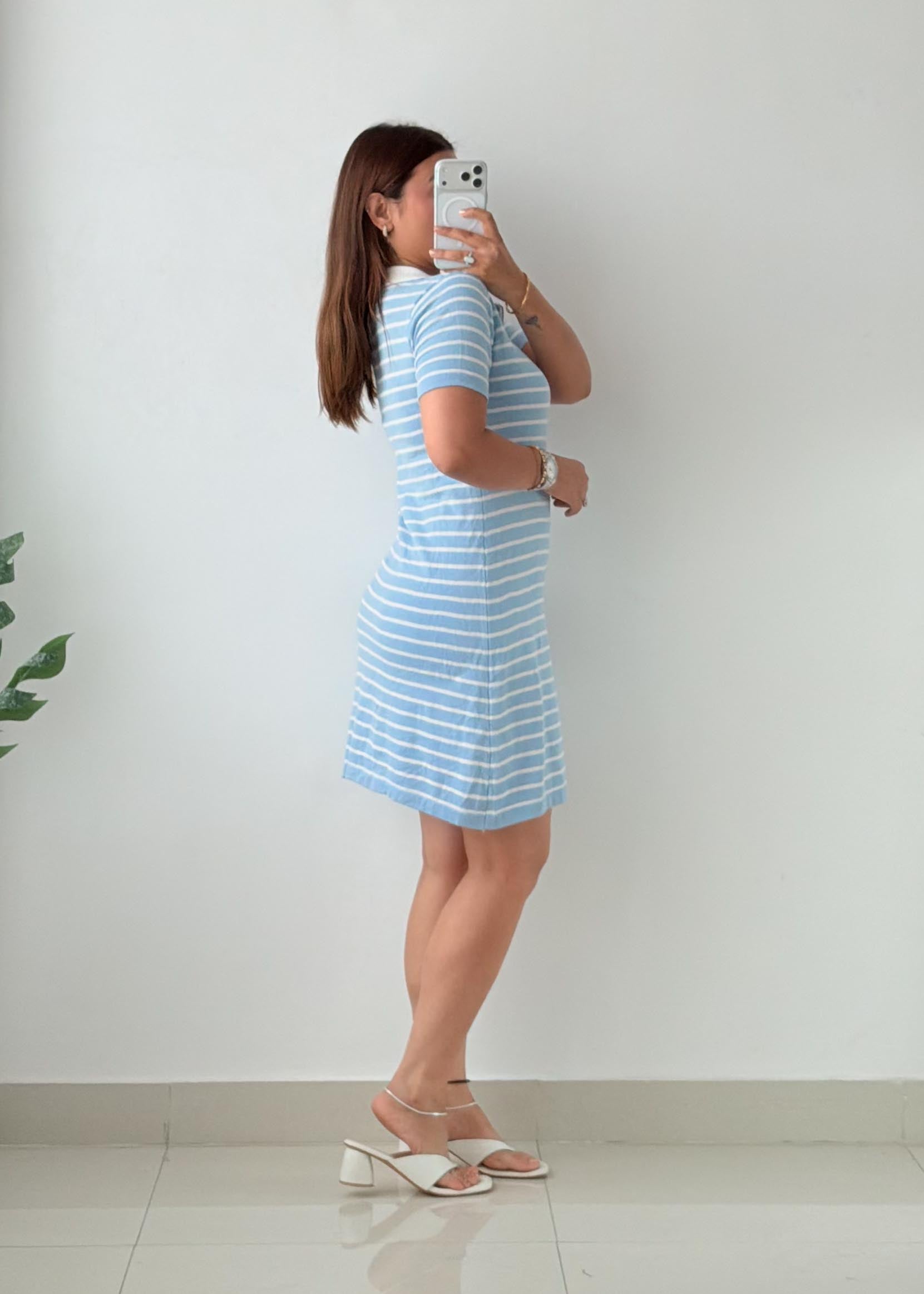 Size M-L Blue Stripe Polo Knit Mini Dress