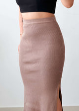 Waist 28-30 Taupe Ribbed Midi Skirt