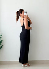 Size M-L Black Square Neck Maxi Dress