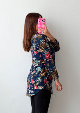 Size XS-S Navy Multicolor Floral Longline Shirt Top