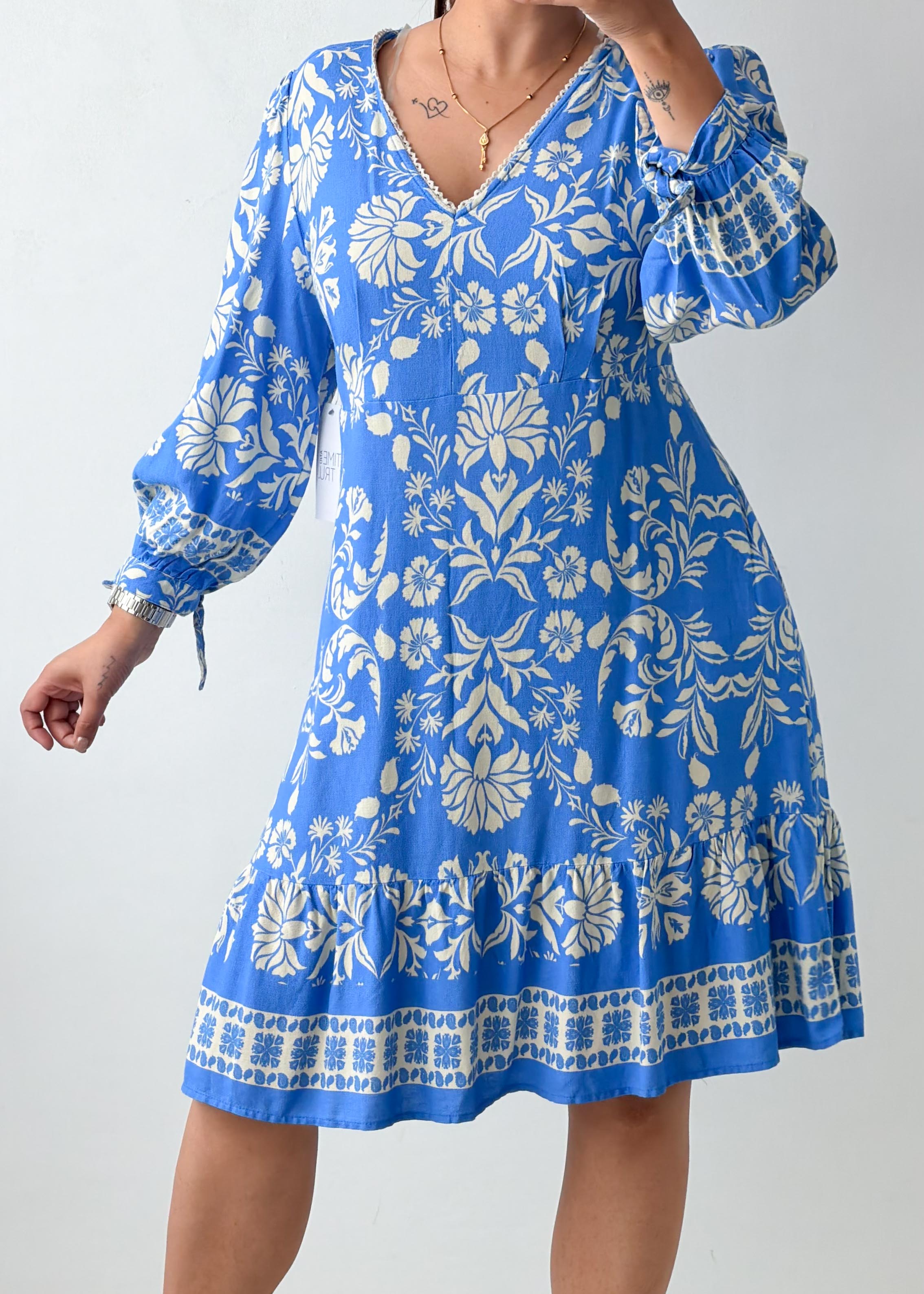 Size L & XL Blue Floral Printed Mini Dress