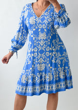 Size L & XL Blue Floral Printed Mini Dress