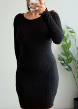 SIZE S-M, Black Ribbed Long Sleeve Mini Dress - Closet by Payal