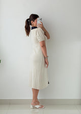 Size S-M & M-L Cream Contrast Collar Knit Midi Dress