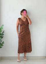 Size XL Brown Animal Print Midi Dress