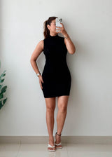 Size XS-S Black High Neck Bodycon Mini Dress