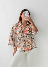 Size XS-S White Floral Print Shirt