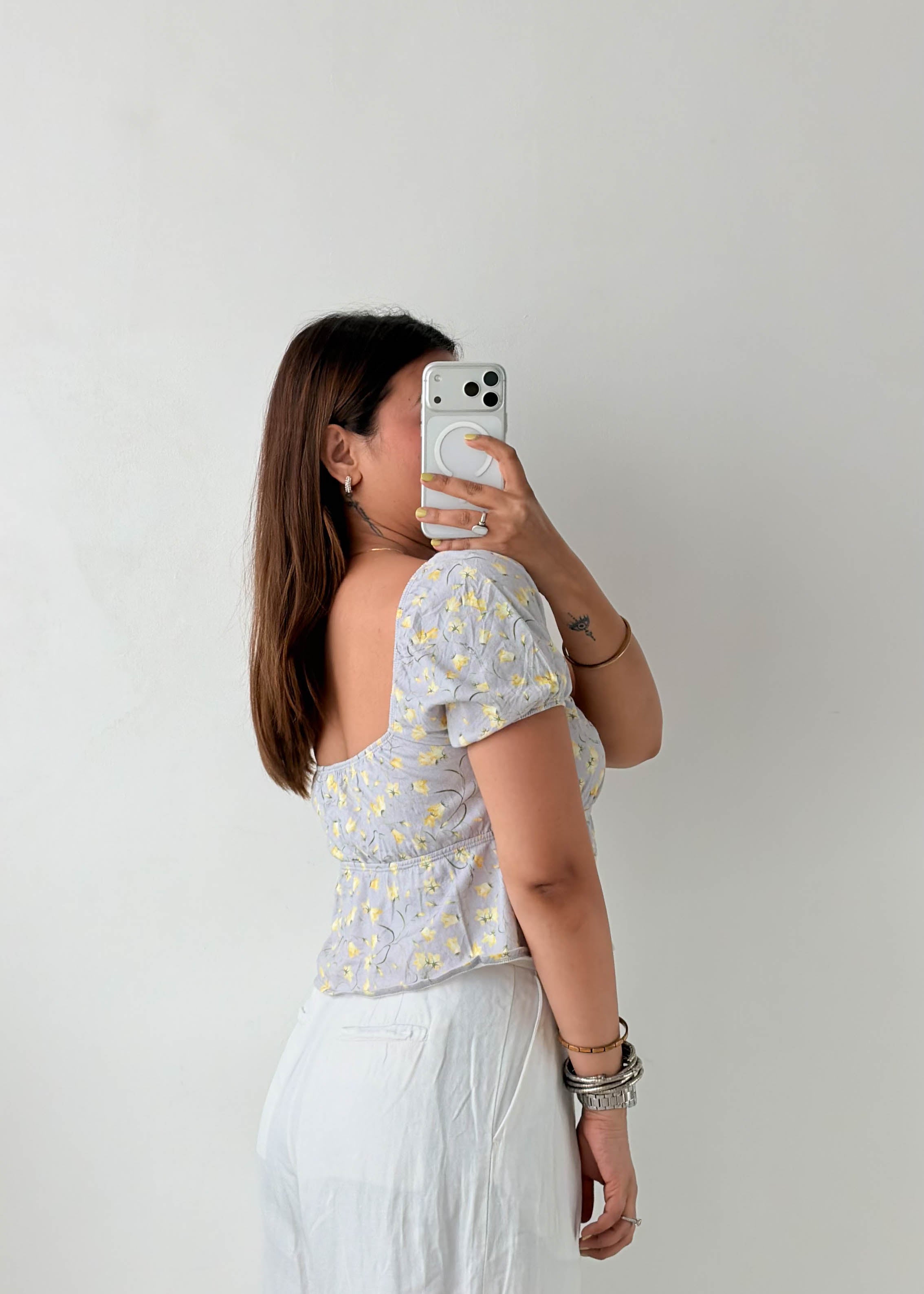 Size S-M Blue Floral Tie Front Top