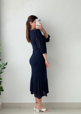 Size M-L Navy Blue Button-Front Midi Dress