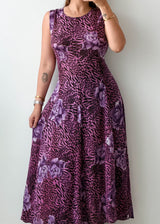 Size S-M Purple Floral Printed Maxi Dress
