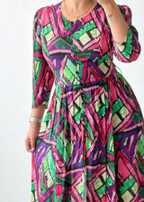 Size S-M Multicolor Abstract Print Midi Dress