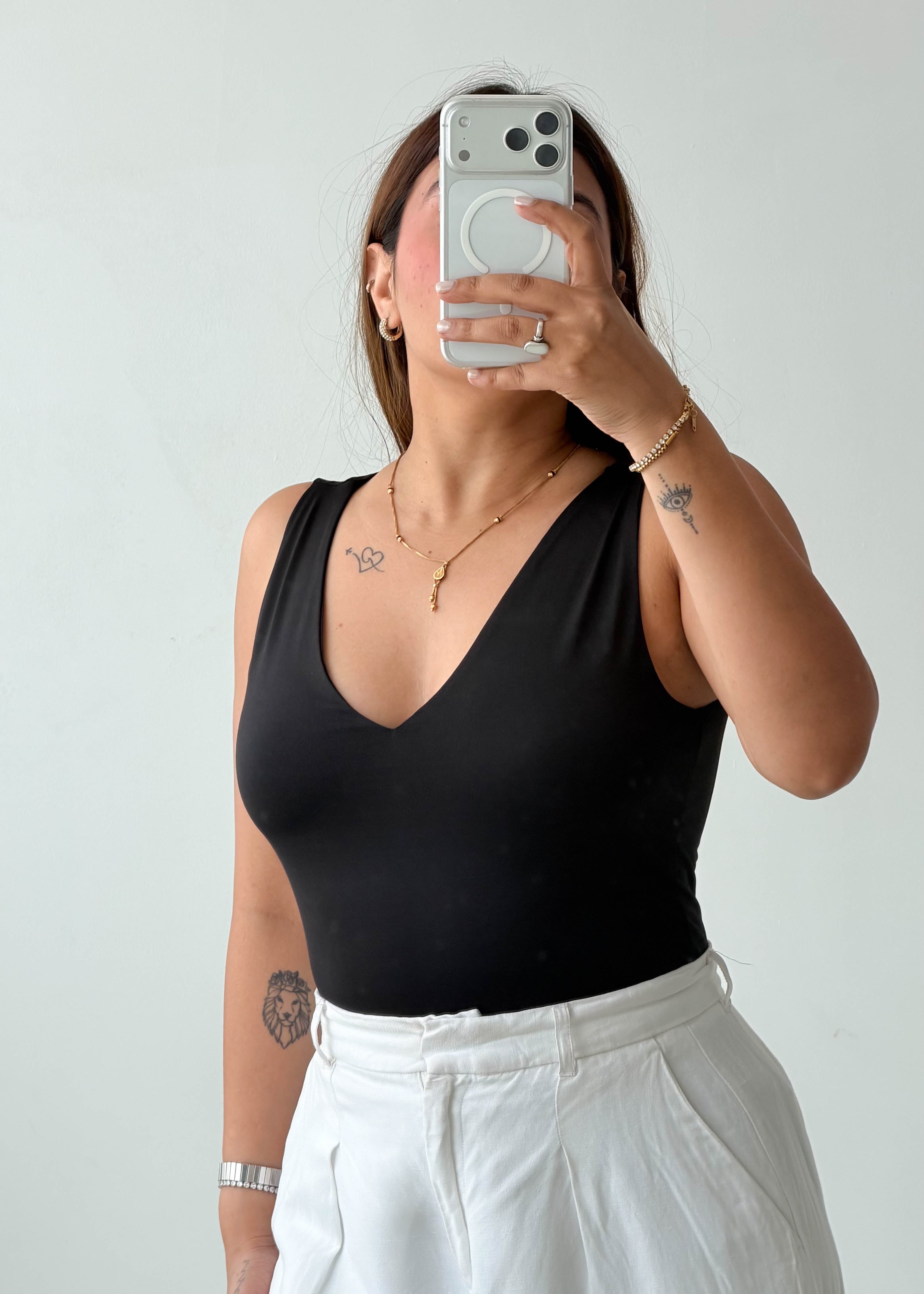 Size S-M Black V-Neck Bodysuit